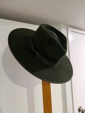Lack Of Color Olive Felt Wide-Brim Fedora with Black Band